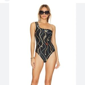 Ganni Black Swimsuit with Multicolor Pattern